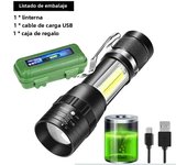 USB Mini Rechargeable Flashlight COB+XPE LED Zoomable Torch Built-in Battery 3 Lighting Modes Outdoor Camping Emergency Lantern