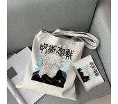 Gojo Satoru Jujutsu Kaisen Otaku  2 Pcs Burlap Tote Bag Set, Large Capacity Shoulder Bag, Reusable Shopping Bag with Coin Purse