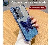 Luxury Glitter Butterfly Holder Phone Case for Vivo V40 Lite V29 V27 V25 23 Pro TPU Plating Shockproof Protector Back Soft Cover