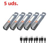 SMILING SHARK Portable LED Flashlight USB Rechargeable with Hook Zoomable Torch for Outdoor Camping Hiking Emergency Lantern