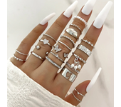 Silver Color Geometric Knuckle Rings Set For Women Eye Cross Sun And Moon Leaf Charm Finger Ring Female Boho Party Jewelry