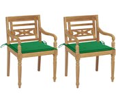 vidaXL Sillas Batavia 2 uds teca maciza con cojines verde