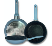 Sartenes de Cocina Color Azul Celeste Horizon, De Aluminio Forjado, Revestimiento Aspecto Piedra, Antihaderente Tricapa, Compatible con Gas, Vitrocerámica y Cocinas De Inducción, Libre De Pfoa