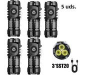 High Quality 3*SST20 LED Flashlight 18350 Super Bright Torch Rechargeable USB Light Waterproof with CAP CLIP for Hiking Camping
