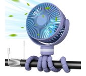 Ventilador portátil para cochecito, 8000 mAh, batería de larga duración de 27 horas, ventilador desmontable, 4 velocidades, rotación de 360°, recargable por USB.