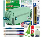 ColePack BitsBobs - Estuche Triple de 3 Cremalleras con Material Escolar Incluido. Mint Soft