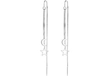 Pendientes Estrella De La Luna Pendientes De Plata Enhebrador De La Gota De La Cadena Pendientes De Cadena Larga De La Cadena Borlas Pendientes Pendientes Colgantes Joyas Para Mujeres Y Niñas