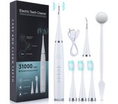 Escalador dental,  Irrigador Dental Inalámbrico Profesional  5 Modos, Viene con tres cabezales de cepillo,IPX6 Impermeable  USB-C Recargable Para Limpieza Dientes, Para el Hogar y los Viajes (Blanco)