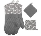 Guantes de silicona para horno, guantes de barbacoa resistentes al calor, 1 par y 2 agarraderas, perfectos para parrilla, barbacoa, cocina, horno (gris)