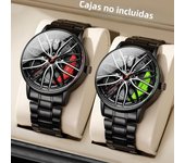 2PCS Men Business Watches Fashion 3D Car Wheel Dial Men Sports Watch Stainless Steel Band Analog Quartz Watch Set （Without Box）