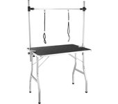Tectake - Mesa de aseo con dos lazos  Adecuado para perros, gatos y otras mascotas  Superficie de goma antideslizante y antiarañazos  Borde protector de la mesa hecho de aluminio