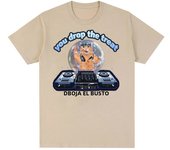 You drop the treat I drop the beat Funny Cat DJ Print Crew Neck T-shirt Casual Loose Short Sleeve Fashion Women's Clothing
