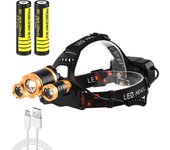 Linterna frontal recargable con batería y cable de carga USB, sensor de zoom USB, para acampar al aire libre