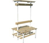 BANCO VESTUARIO DOBLE CON ZAPATILLERO, PERCHA Y ESTANTE SUPERIOR 2MT.