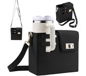 Bolsa de almacenamiento portátil para exteriores con forma de bandolera para mujer, portabotellas de cuero multifuncional con correa de hombro ajustable (rosa)