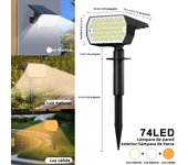 2024 New LED Solar Landscape Spotlights 74 LED Tricolor Light Waterproof  37 LED RGB Solar Garden Wall Lights Yard Lawn Pathway