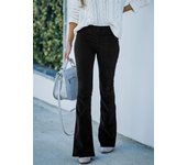Women Summer Casual High Waist Flare Leg Pants - Solid Polyester Slim Fit Non-Stretch, Machine Washable
