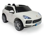INJUSA - Coche Eléctrico Infantil Porche Cayenne, Coche a Batería para Niños de 3 a 4 Años, Batería 12V, Luces, Sonidos, Mp3, Marcha atrás, 2 Velocidades, Radio Control, 6 km/h, Licencia Porsche, Color Blanco o Negro