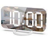 BIT Reloj despertador digital, reloj LED con espejo grande con dos puertos de cargador USB, brillo automático/personalizado, hermosos regalos de decoración del hogar para niñas, reloj despertador para dormitorio