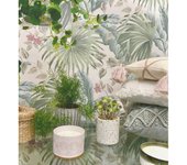 Muestra DIN A4 de Papel pintado vinílico de hojas de palmera tropical color verde azul y marfil claro - Polynesia Paradise 682839 de GAULAN