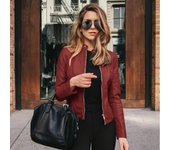 New Vintage Women PU Leather Bomber Jacket Fashion Casual Autumn Winter Zipper Windbreaker Streetwear Female Blazer Y2K Clothes