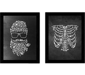 Nacnic Set de Dos Láminas Blanco y Negro Marinero Pájaros y Pecho Poster Fondo Negro Estilo Pizarra - Alta Calidad y Durabilidad