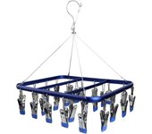Secador de calcetines con 26 clavos, perchas de aluminio para calcetines, perchas para ropa interior con ganchos resistentes a la intemperie, ropa de bebé, guantes (azul)