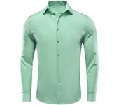 Hi-Tie Plain Solid Silk Men's Shirts Long Sleeve Lapel Dress Suit Shirt Blouse Wedding Business Blue Mint Pink Purple Green Gray