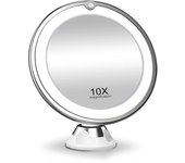 Espejo Maquillaje with Luz 10X, Espejo Increase Ducha, Ventosa Fuerte, 2 Grados de Brillos, Giratorio 360, para Baño Viajes Depilación Cejas, Redondo, Blanco