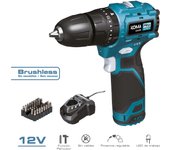 Kit maletín taladro percutor brushless 12 v con accesorios, bateria y cargador
