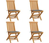vidaXL Sillas de jardín 4 uds con cojines madera de teca
