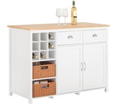 SoBuy KNL05-W Isla de Cocina con 2 Cestas de Ratán Aparador de Almacenamiento con Encimera Armario de Cocina Mltifuncional con 2 Puertas y 2 Cajones 120 x 56 x 90 cm Blanco ES