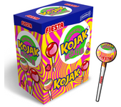 Kojak Fiesta - Caja 100 Kojak - Sabores: Cereza - Cola - Helado - Power - Sandia - Pop Corn. Chupa Chup Kojak Relleno de Chicle