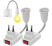 Portalámparas E27 con interruptor inalámbrico, 2 piezas, portalámparas E27 ajustable de 360 grados, adaptador de portalámparas, para oficina, dormitorio, cocina, lámpara de lectura de cama (sin bombilla)