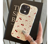 For iPhone 16 15 14 13 12 11 Pro Max Case Cherry Bow Lichee Pattern Silicone Phone Cover For iPhone XS Max 14 15 16 Plus Fundas