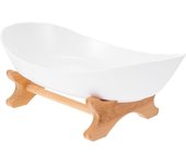 Frutero de Cerámica de 3 grados con soporte de Madera de Bambú para encimera de Cocina, Frutero de Porcelana para la cocina