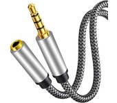 C.A - Cable alargador Jack 3.5 mm con micrófono 4 Pines Compatible con PS5 / PS4, Cascos, Altavoz, PC, Móvil - Nylon Duradero para Auriculares