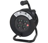 SILVER Regleta Alargadera Enrollacables 4 Tomas 50m 16a 250v 3x1.5mm Color Negro - Enrolla Cables de Forma Ordenada