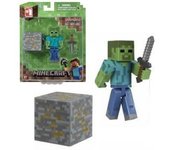 Figura Minecraft Steve Armadura Diamante Plástico 7cm + Accesorios