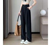 Women Suit Pants Lady Baggy High Waist Wide Leg Solid Color Basic Thin Trousers Female Straight Leg Classic Office Pants Slacks