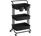 SONGMICS Carro rodante, Caritro de Almacenamiento de 3 Niveles, con Mango, 2 organizadores pequeños, Marco de Acero, cestas de plástico, para Dormitorio, lavadero del baño, Negro/Blanco