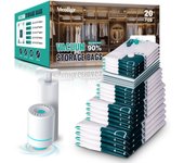 Paquete de 20 bolsas de almacenamiento al vacío, con bomba de Aire Eléctrica y Bomba de mano, bolsas de almacenamiento al vacío ahorradoras de Espacio (4 jumbos/4 grandes/4 medianos/4 Pequeños/4 Pequeños/4
