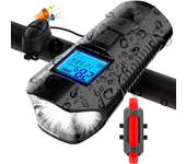 Luz para Bicicleta con Cuentakilómetros y Bocina Recargable USB, linterna Bici Delantera y Luz Trasera Bicicleta, Velocímetro Impermeable LED Luz Bicicleta Set, Luz Bicicleta para Carretera y Montaña Seguridad para la Noche