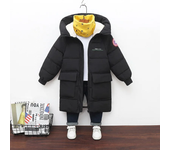 Winter New Teen Boys Jacket Long Style Solid Color Thick Keep Warm Hooded Windbreaker For 3-10 Years Kids Down Cotton Outwear