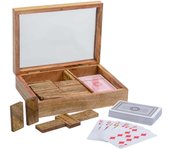WANDERLUST DECO Juego 2 en 1 (Dominó+cartas) en caja de madera marrón 17x12x4h cm
