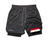 Flag Print 2 in 1 Performance Shorts for Men Gym Athletic Workout Training Quick Dry Shorts with Phone Pocket Patriotic Shorts