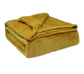 Briebe 93690 Manta Sofá Invierno Grande Sedalina Lisa y Borreguito Polar Sherpa 220x240cm Calentita Gruesa, , Mostaza