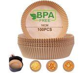Papel Freidora Aire, PACK 100 PIEZAS 16-20 cm Pergamino Redondas Forro de Papel Food-Grade BPA free Papel de Aceite Antiadherente para 3-4.5L Freidora de Aire y Microondas