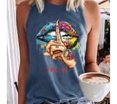Summer Women's Colorful Lipprint Fingerprint Loose Size Round Neck Sleeveless Tank Top T-shirt