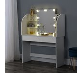 Tocador Köla Mesa de Maquillaje con Espejo con LED aglomerado  140 x 108 x 40 cm Blanco [en.casa]